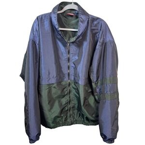 VTG Sport Jacket Full Zip Blue Green Color Block Windbreaker River Trader 2XL‎